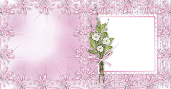 Card for invitation or congratulation with bow and ribbons