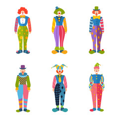 Set of clowns cartoon characters. Various kinds of circus performers.
