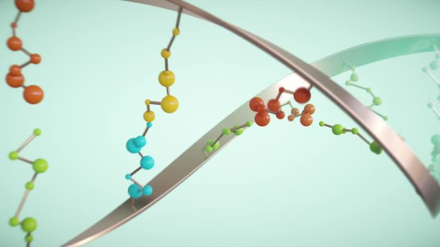 DNA molecule helix.  Artist impression of a rotating double helix DNA strand.
