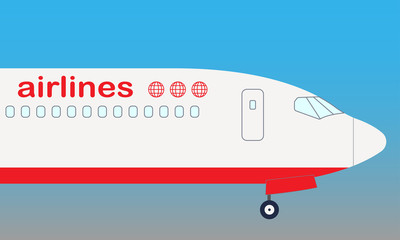 Airplane nose. Airplane side view. Passenger plane or aircraft flat vector illustration.