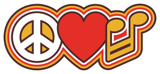 Peace Love Music in Red and Gold