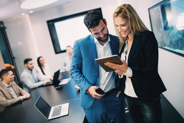 Business meeting in modern conference room