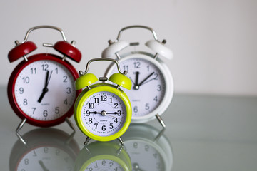 Group of alarm clocks. Time flies.