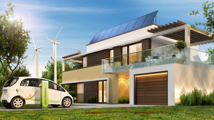 Ecological house and electric car