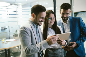 Business people discussing project details