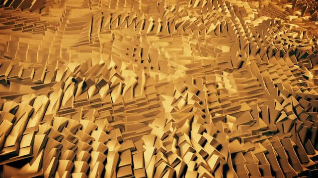 Background loop of golden waving cubes.  Abstract gold cubes smoothly grinding away.