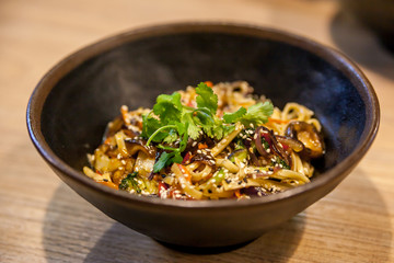 Classic Japanese udon noodles with vegetables