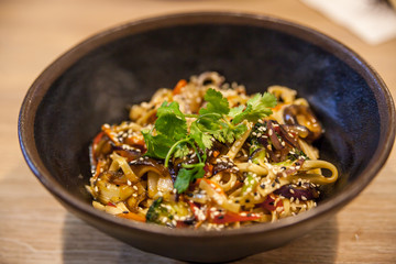 Classic Japanese udon noodles with vegetables