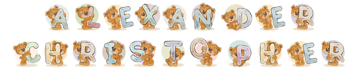 Fotobehang Names for boys Alexander, Christopher made decorative letters with teddy bears © vectorpocket