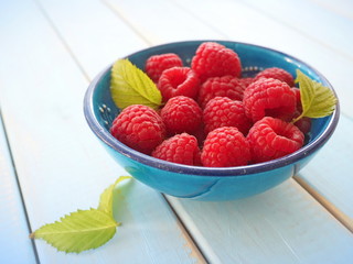 Fresh raspberry with leaves