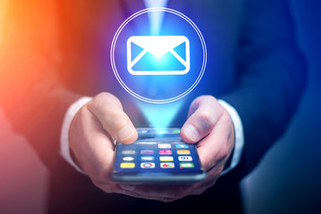 Concept of sending email on smartphone interface with message icon around
