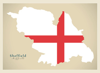 Modern City Map - Sheffield with flag of England illustration