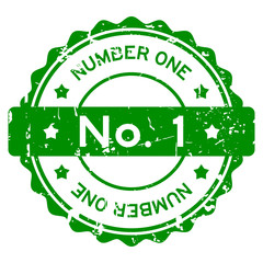Grunge green No. 1 (number one) round rubber seal stamp on white background