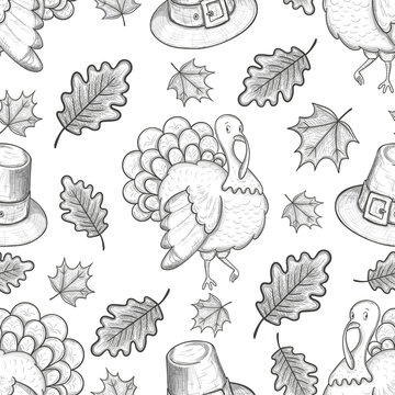 Seamless pattern with thanksgiving turkey