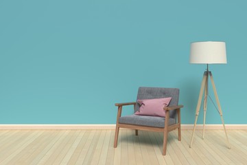 Armchair and lamp on empty white wall background,3D rendering