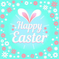 Colorful illustration with the title Happy Easter and flowers.