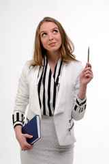 Fototapeta premium Young business woman on white