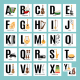 "Alphabet with different musical instruments" Stock image and royalty