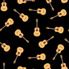 Seamless pattern with musical instrument guitar on dark background