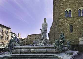 Fototapeta na wymiar Neptune Fountain, Piazza della Signoria, Palazzo Vecchio_Florence, Tuscany, Italy