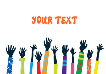 Hands up banner with many people