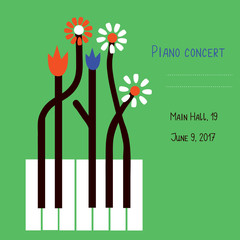 Piano concert design of banner with keys and flowers - 138837143