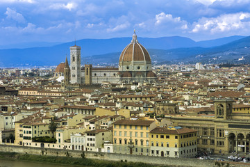 Fototapeta na wymiar City view over Florence and Duomo Santa Maria del Fiore with Campanile bell tower_ Florence, Tuscany, Italy
