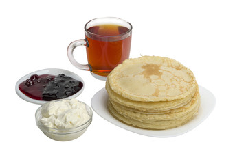 pancakes with sour cream and jam