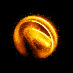 3D Atom luminous nuclear model on dark background. Glowing energy balls. Molecule glitter structure. Trace electrons forms. Physics concept. Nuclear reaction element. Beautiful xmas ray. Glam fantasy