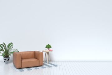 Interior with Armchair Leather on empty white wall background. 3D rendering