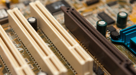 Part of the motherboard closeup. Shallow depth of field.