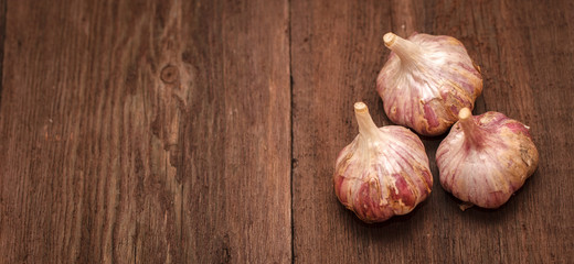 Ripe garlic head on a wooden background