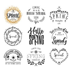 Badge set for small businesses - Spring. The pattern printing plate handmade works written by hand font. It can be used in a corporate style, prints, for your design