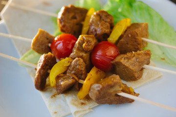 Seitan kebabs on plate