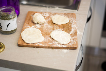 Raw pieces of bread dough before fermentation.