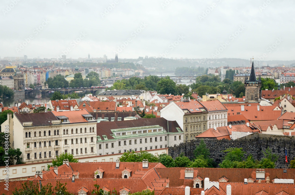 Wall mural view of prague city from hill