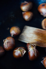 Roated chestnuts on pan