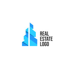 Isolated colorful real estate agency logo, house logotype on white, home concept icon, skyscrapers vector illustration.