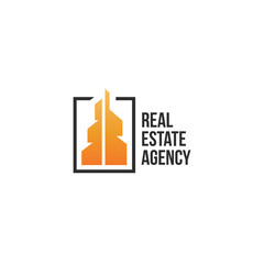 Isolated colorful real estate agency logo, house logotype on white, home concept icon, skyscrapers vector illustration.