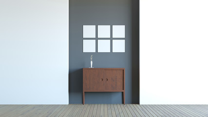 Modern interior composition of blank frame  / 3d render image.