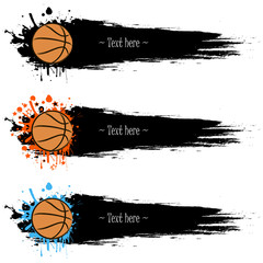 Naklejka premium Set of hand drawn grunge banners with basketball