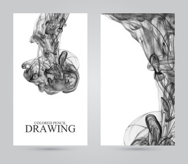Banners with abstract cloud of ink drawn by hand with colored pencils. Watercolor in water. Holi. Liquid ink. Pencil drawing. Place for text. Banners for web. Colorful header. Black and white