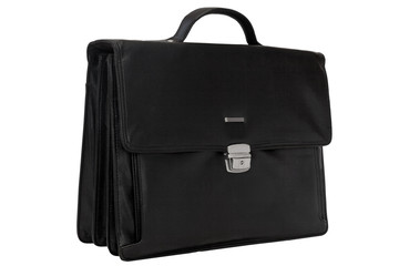 leather black briefcase isolated on a white background 