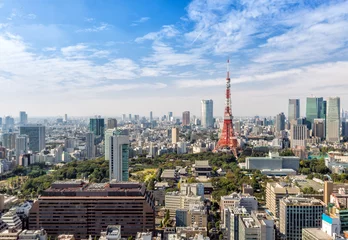 Fototapeten View of tokyo city skyline in clear sky day © basiczto