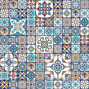 Vector seamless texture. Beautiful mega patchwork pattern for design and fashion with decorative elements