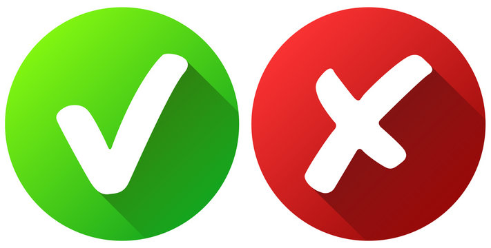 Grüner Haken und rotes Kreuz Button