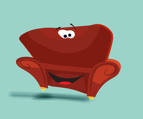 Red sofa isolated illustration, front view