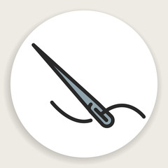 Vector round icon of linear flat needle and thread