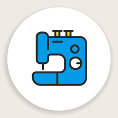 Vector round icon of linear flat sewing machine