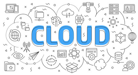 Linear flat illustration for presentations white background cloud